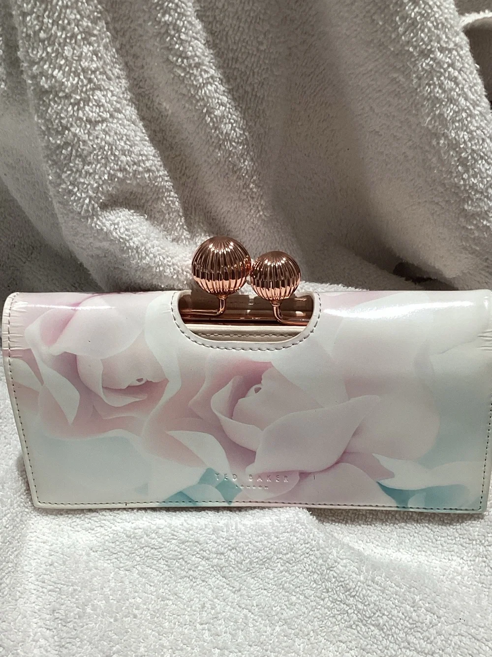 Ted Baker Rose-Print Floral Wallet with Rose Gold Clasp Like New